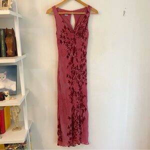 Vintage Fuchsia Silk and Velvet Midi Dress